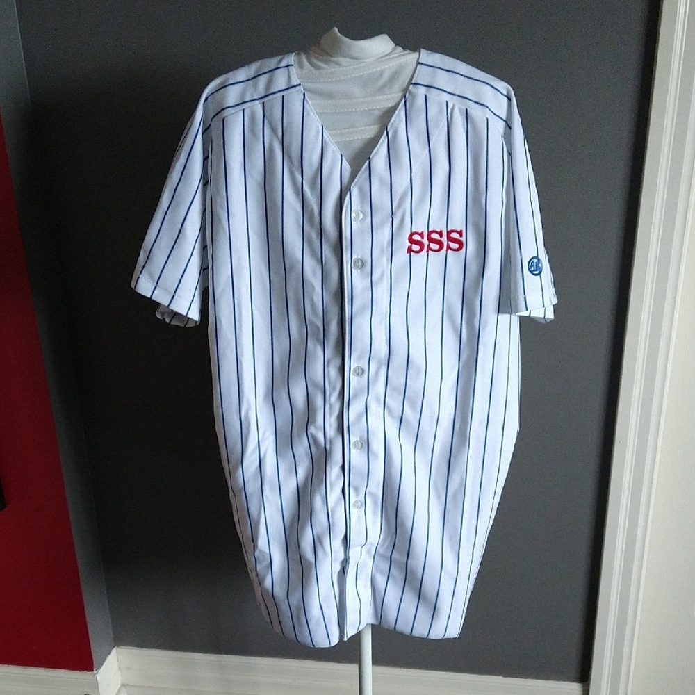 Men's White and Blue Striped Shirt